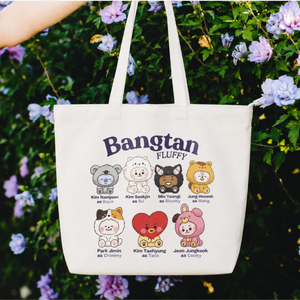 Bangtan Fluffy K-Pop Inspired Large Canvas Tote Bag