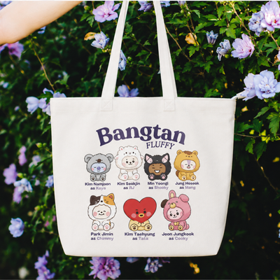 Bangtan Fluffy K-Pop Inspired Large Canvas Tote Bag