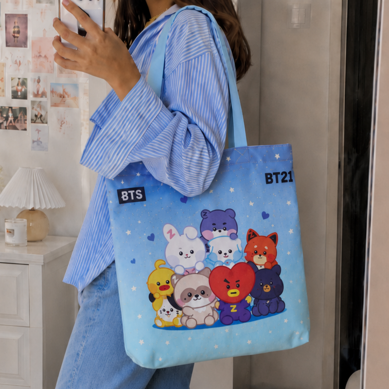 BT21 Inspired K-Pop Cartoon Canvas Tote Bag