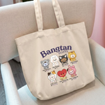 Bangtan Fluffy K-Pop Inspired Large Canvas Tote Bag